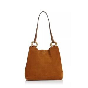 Tory Burch Suede Shoulder Bag in Cognac Brown with Gold Rings